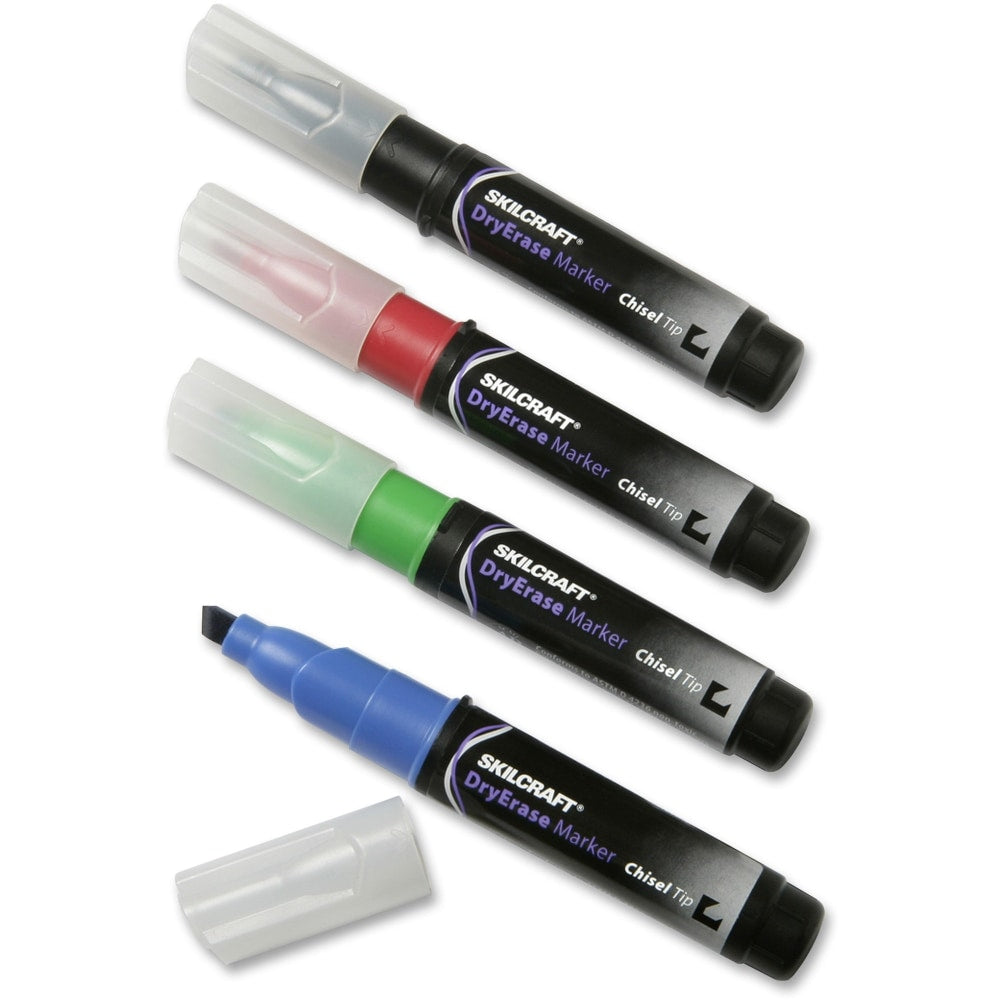 SKILCRAFT Premium Dry-Erase Markers, Chisel Tip, Set Of 4 (AbilityOne 7520-01-553-8142)