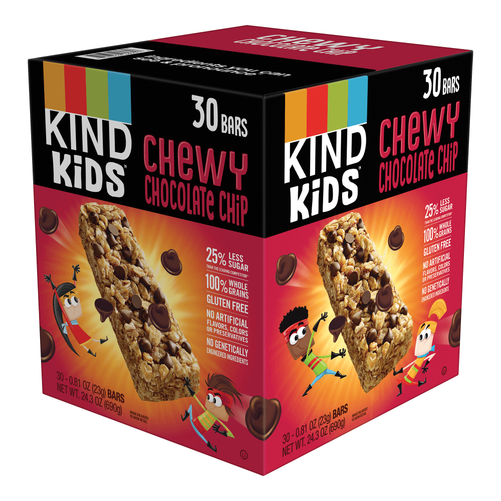 KIND Kids Chewy Chocolate Chip Bars, 0.81 Oz, Pack Of 30 Bars