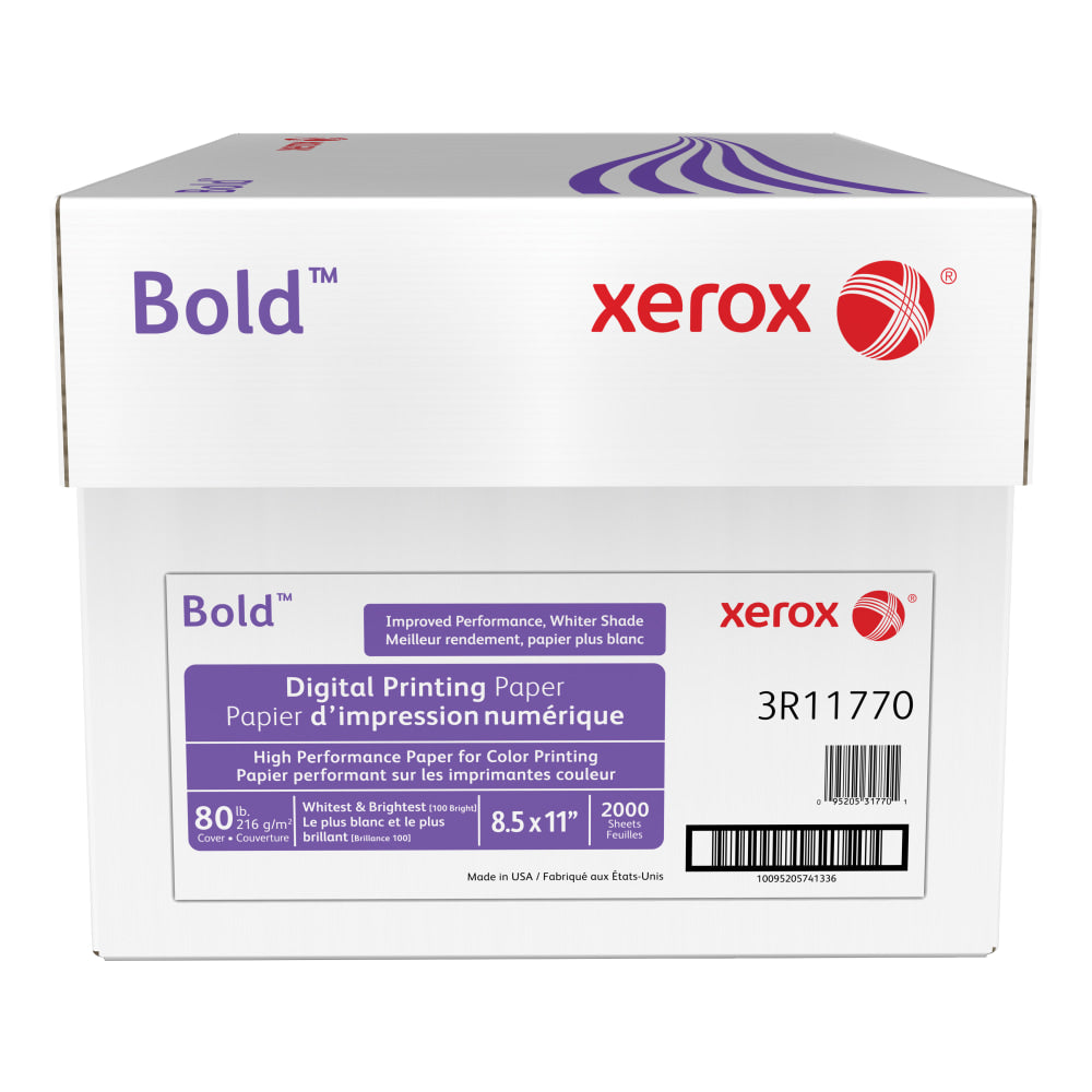 Xerox Bold Digital Printing Paper, Letter Size (8 1/2in x 11in), 100 (U.S.) Brightness, 80 Lb, Cover, FSC Certified, 250 Sheets Per Ream, 8 Reams Per Case