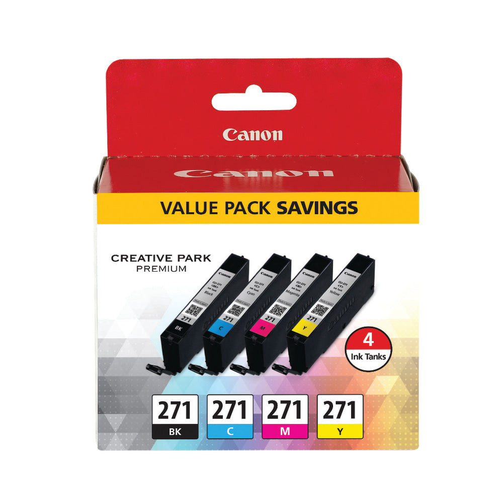 Canon CLI-271 Black And Cyan, Magenta, Yellow Ink Tanks, Pack Of 4, 0390C005