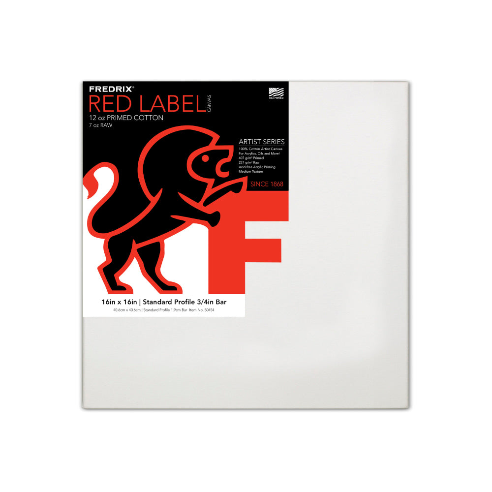 Fredrix Red Label Stretched Cotton Canvases, 16in x 16in x 11/16in, Pack Of 2