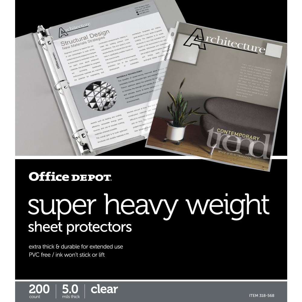 Office Depot Brand Super Heavyweight Sheet Protectors, 8-1/2in x 11in, Clear, Box Of 200