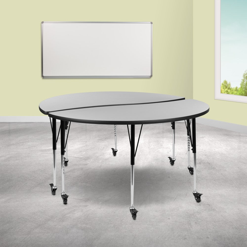 Flash Furniture Mobile Circle Wave Flexible Thermal Laminate Adjustable 2-Piece Activity Table Set, 30inH x 60inW x 30inD, Gray