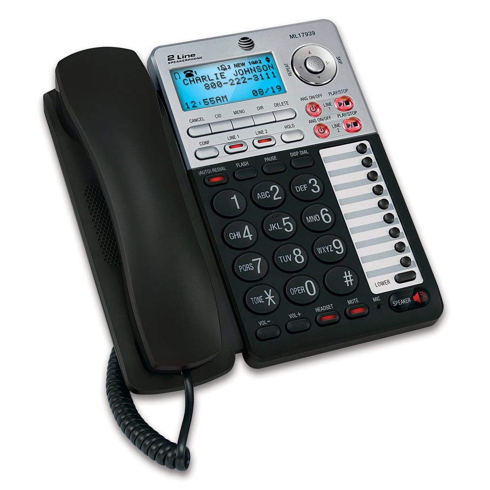 AT&T ML17939 2-Line Corded Phone with Speakerphone & Digital Answering System, Black