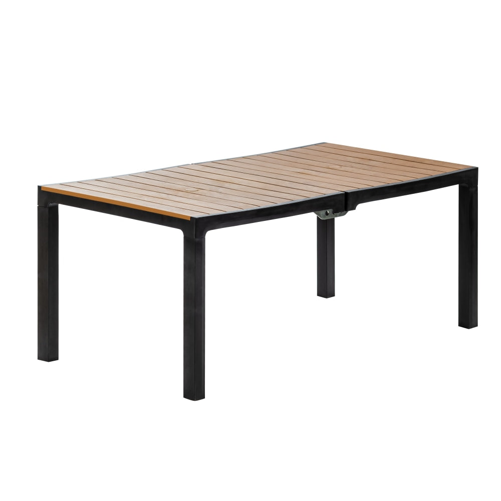 Inval Madeira Indoor And Outdoor Rectangular Plastic Patio Dining Table, 29-1/8in x 70-7/8in, Black/Teak Brown