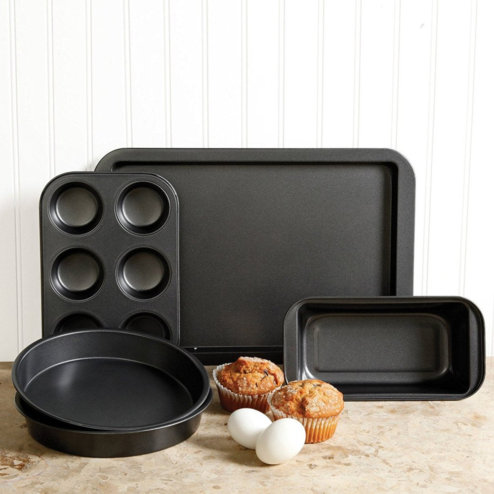 Sunbeam Love-To-Bake 5-Piece Xylan Non-Stick Carbon Steel Bakeware Set, Gray