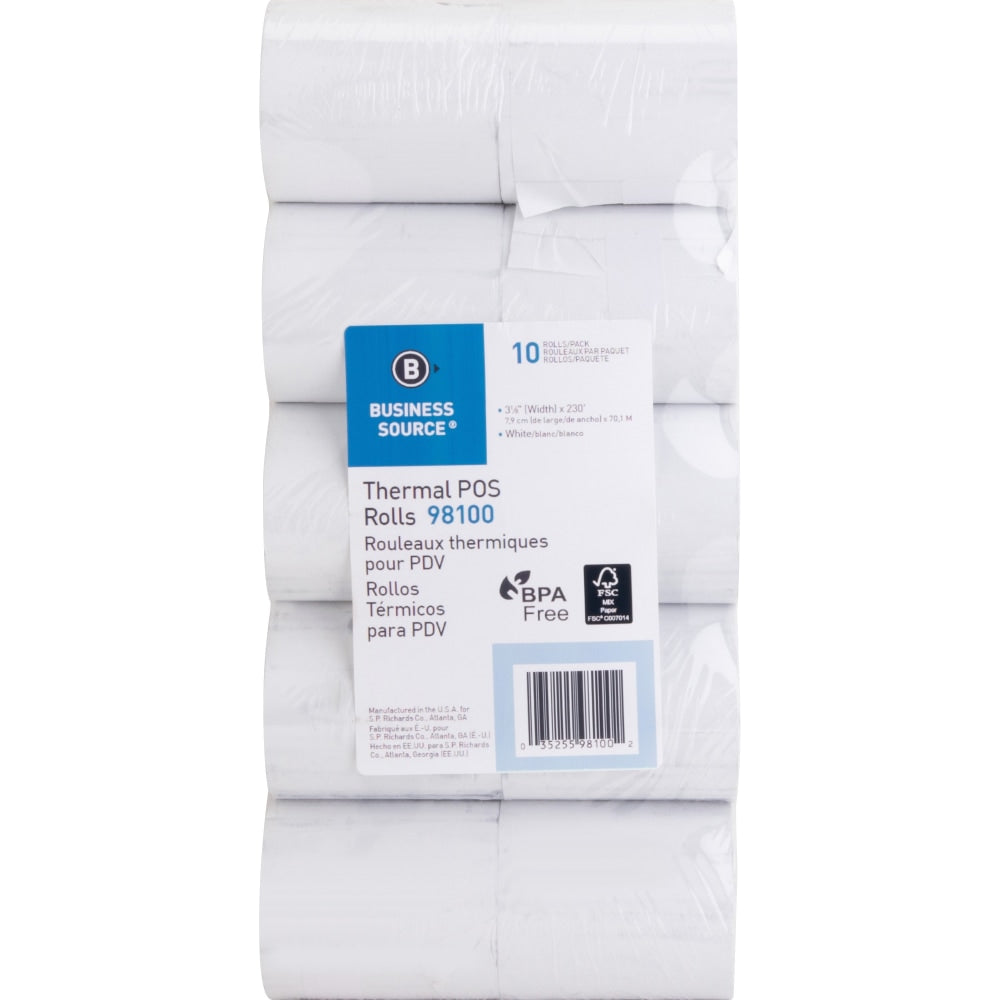 Business Source Thermal Paper - White - 3 1/8in x 230 ft - 10 / Pack