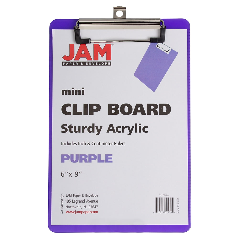 JAM Paper Plastic Mini Clipboard, 6in x 9in, Purple