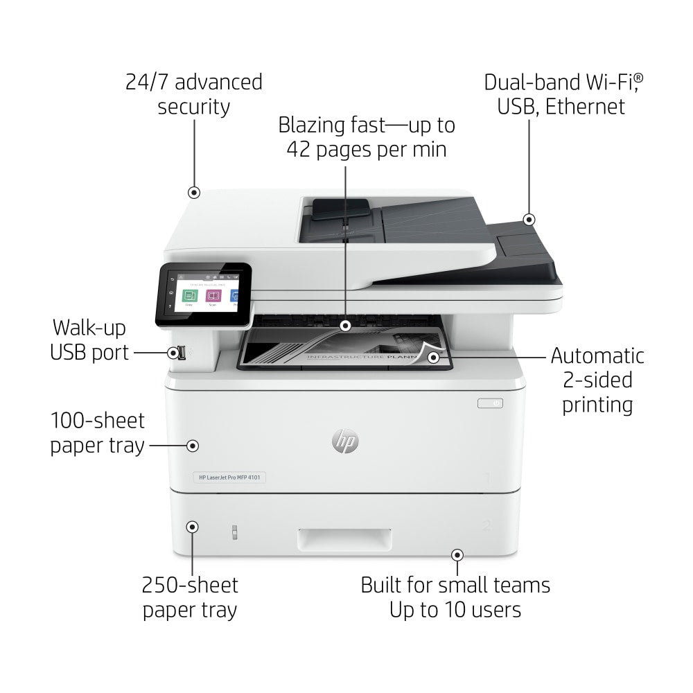 HP LaserJet Pro MFP 4101fdw Wireless Laser All-in-One Monochrome Printer