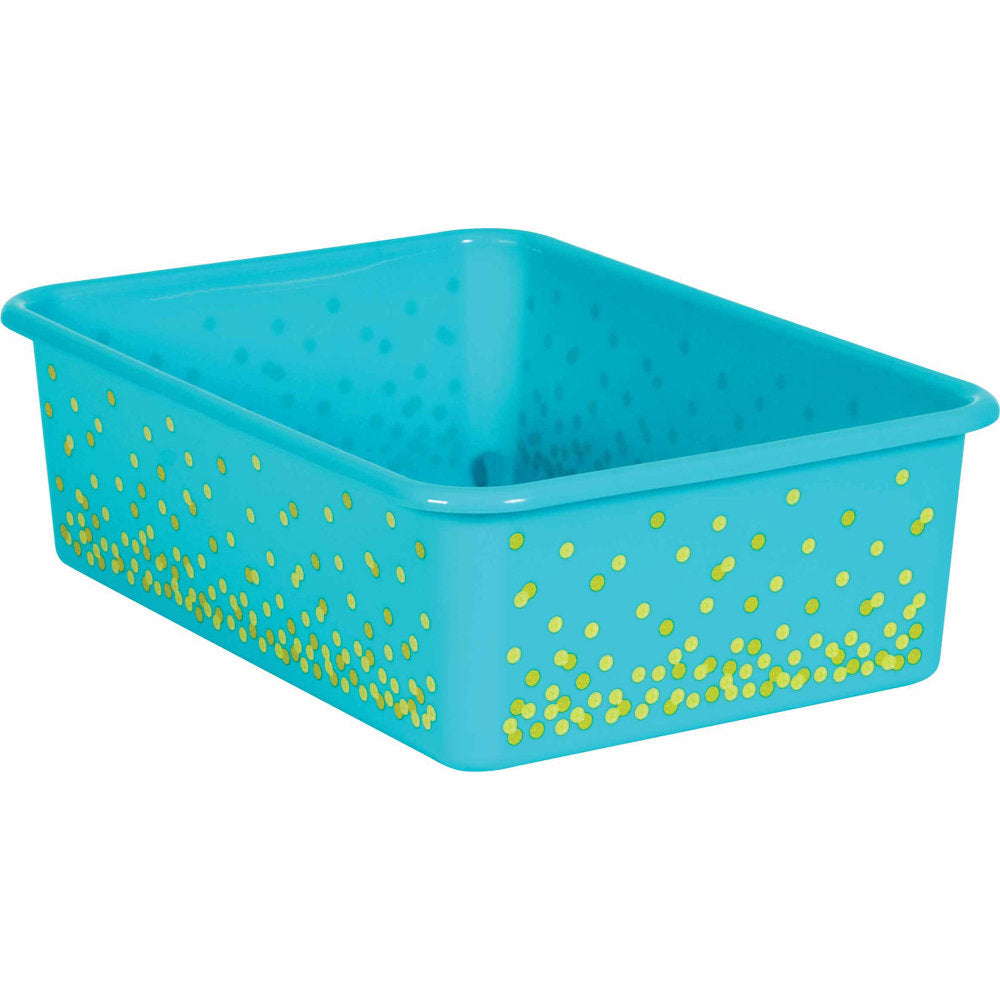 Teacher Created Resources Large Plastic Storage Bins, 11-1/2in x 5in x 16-1/4in, Teal Confetti, Pack Of 3 Bins