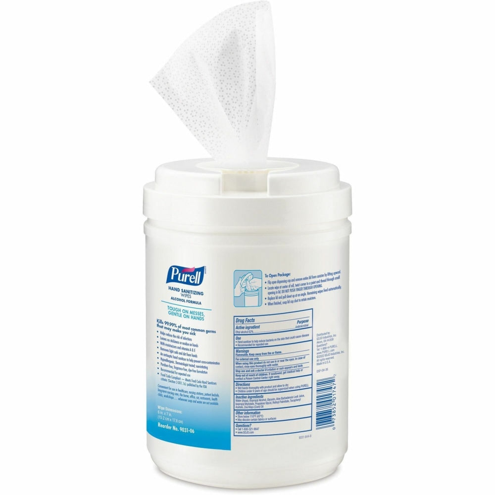 PURELL Alcohol Hand Sanitizing Wipes - White - Pre-moistened, Durable, Lint-free, Textured, Fragrance-free, Dye-free, Non-sticky, Residue-free, Anti-septic, Hypoallergenic, Non-irritating - For Hand - 175 - 1 Each