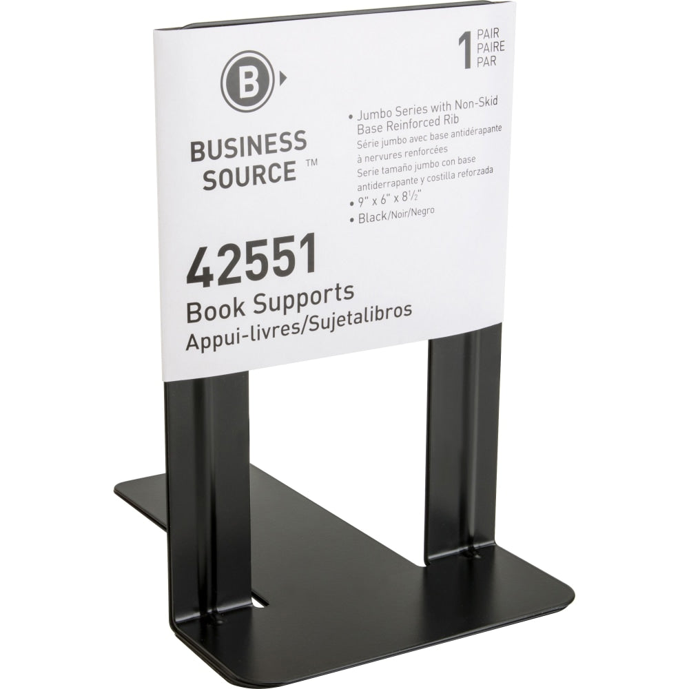 Business Source Heavy-gauge Steel Book Supports - 8.5in Height x 9in Width x 6in DepthDesktop - Non-skid Base, Scratch Resistant, Stain Resistant - Enamel - Black - Steel - 2 / Pair