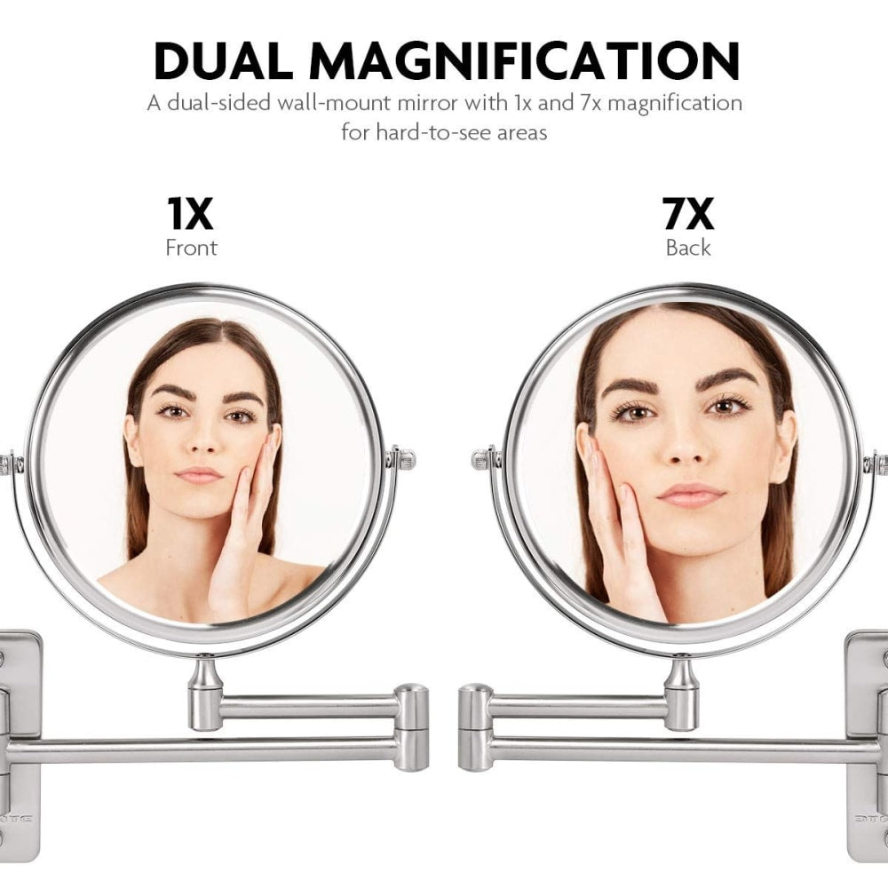 Ovente MNLFW70BR1X7X Wall-Mounted Double-Sided Vanity Makeup Mirror, 7X Magnification, Nickel