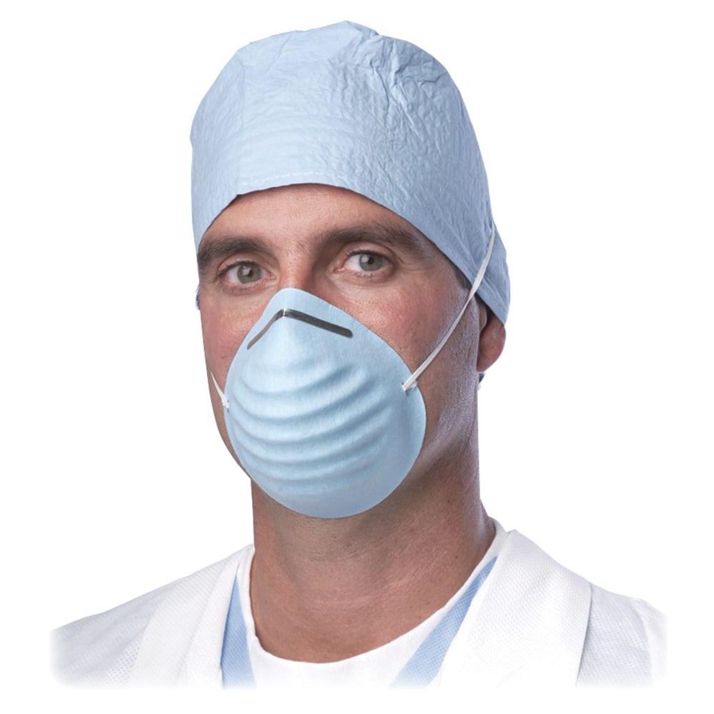 Medline Cone-style Face Mask - Blue - Latex-free, Fluid Resistant, Rounded Edge - 50 / Box