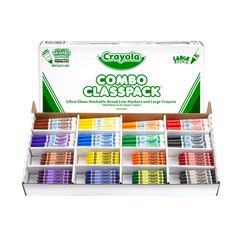 Crayola Crayons And Washable Markers Classpack, Large Size, Assorted Colors, Box Of 256