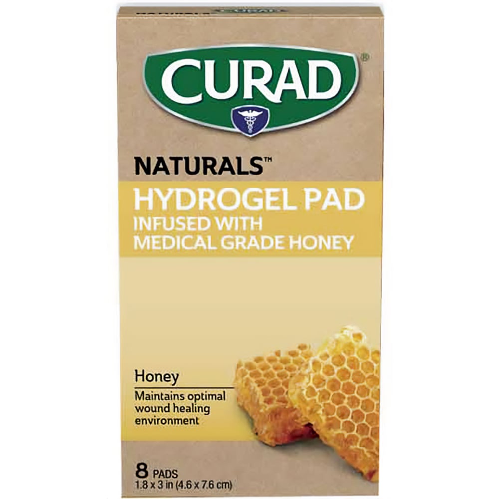 Curad Naturals Hydrogel Pads, 1-13/16in x 3in, Beige, 8 Pads Per Box, Case Of 24 Boxes