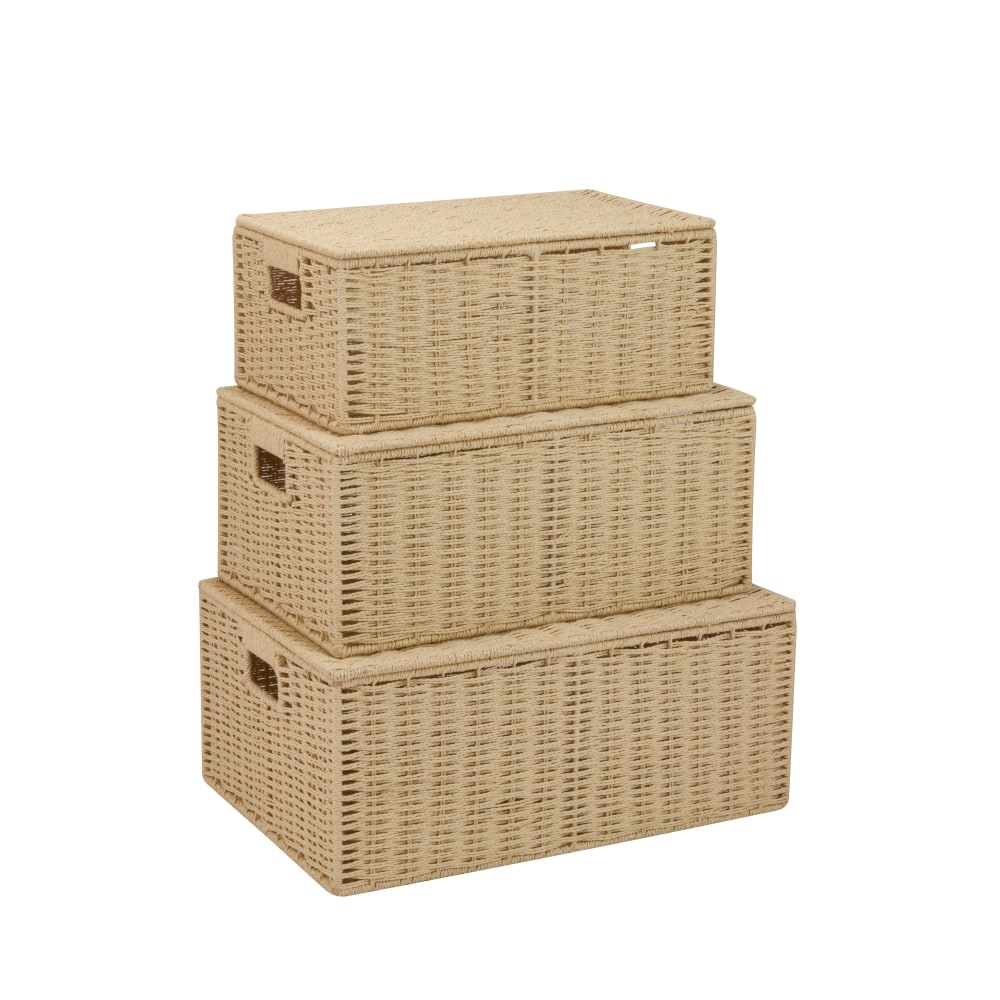 Honey-Can-Do Paper Rope Cord Basket Set,  Assorted Sizes (S, M, L), Natural, Set Of 3