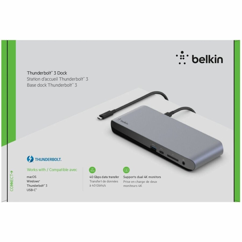 Belkin Thunderbolt 3 Dock Pro USB C Laptop Docking station MacOS & Windows, Dual 4K @60Hz - for Notebook - 170 W - Thunderbolt 3 - 6 x USB Ports - 4 x USB 3.0 - Network (RJ-45) - DisplayPort - Audio Line Out - Thunderbolt - Wired