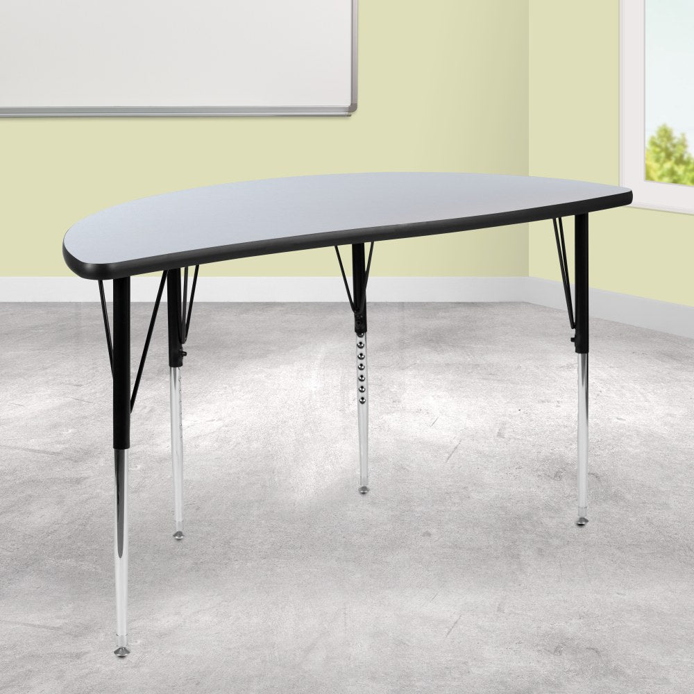 Flash Furniture 47-1/2in Half Circle Wave Flexible Collaborative Thermal Laminate Activity Table, Gray