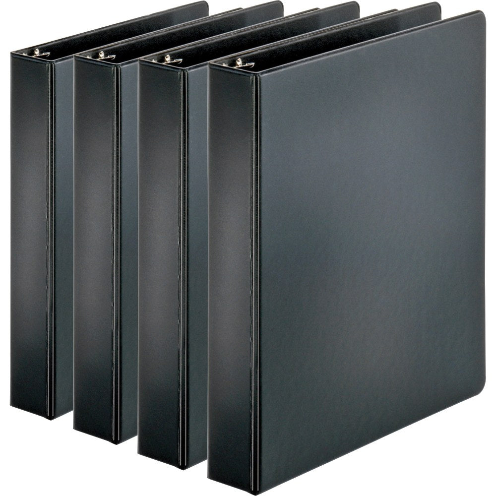 Business Source Basic Round Ring Binders, 1 1/2in Ring, 8 1/2in x 11in, Black, Pack Of 4