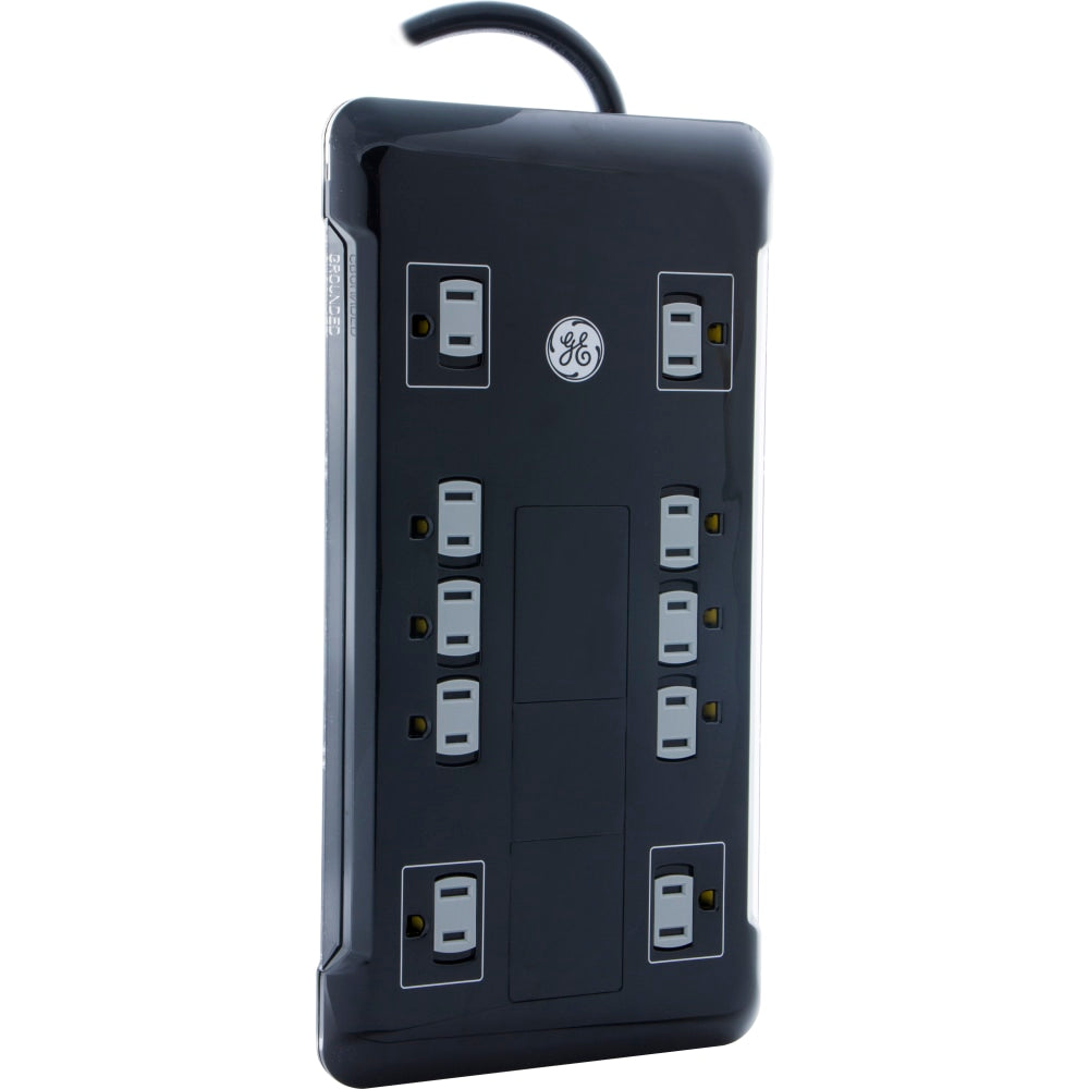 GE UltraPro 12 Outlet Surge Protector with 2 USB Tether, 8 ft Long Cord, 4320 Joules, Outlet Safety Covers, Black, 11824