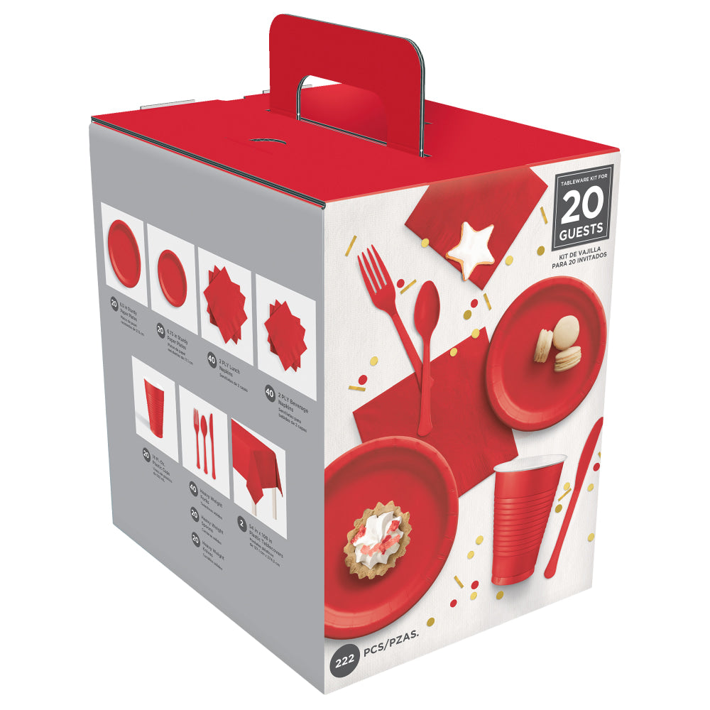 Amscan Tableware Kit, Apple Red, Set Of 222 Pieces