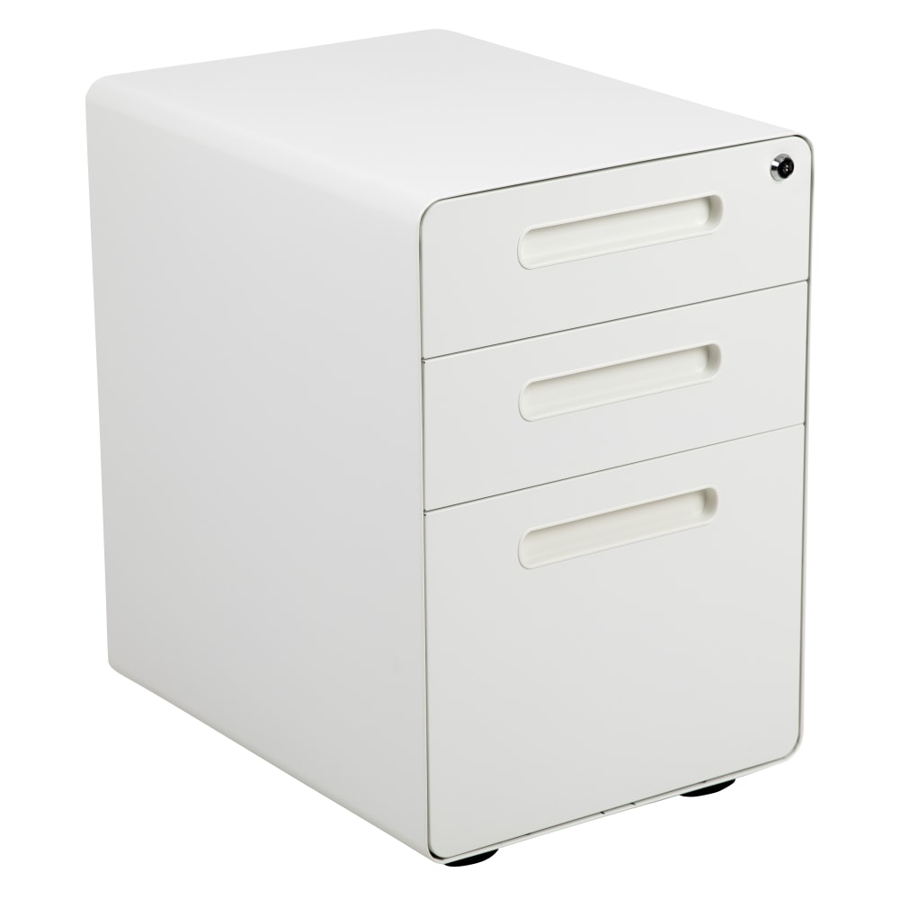 Flash Furniture Ergonomic 21inD Vertical 3-Drawer Mobile Locking File Cabinet, White