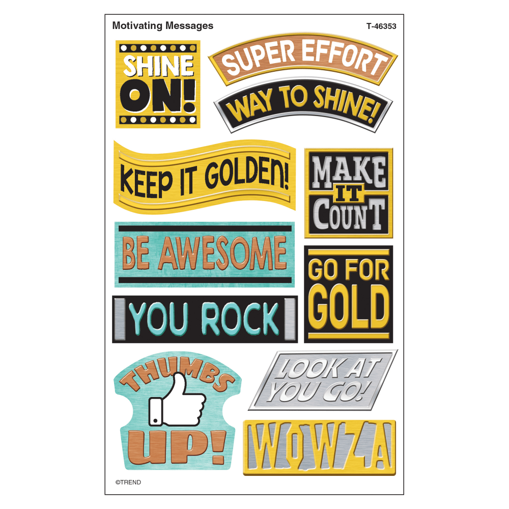 Trend superShapes Stickers, Metal Motivating Messages, 88 Stickers Per Pack, Set Of 6 Packs