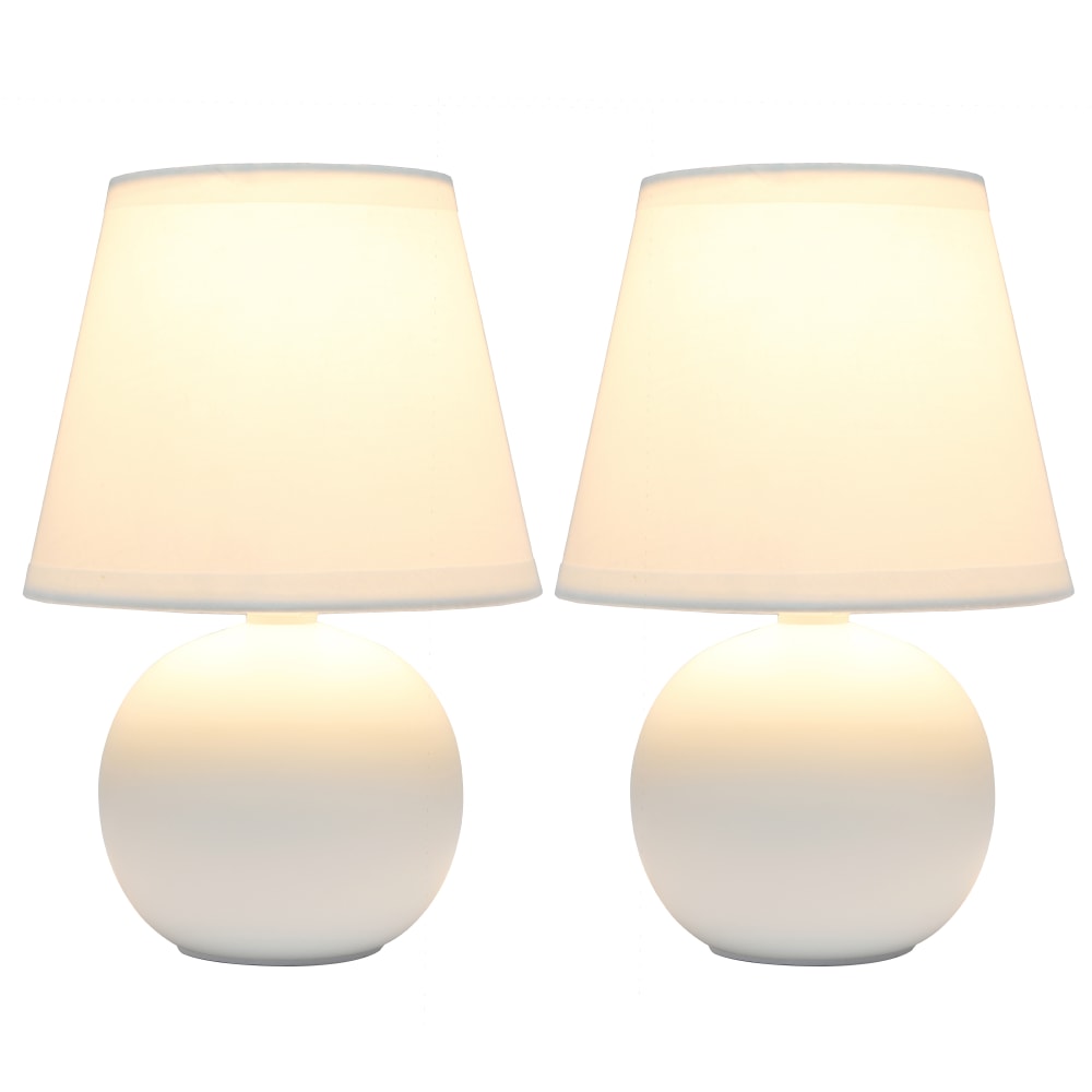 Creekwood Home Nauru Petite Ceramic Orb Base Table Lamp, 8-11/16inH, White Shades/White Bases, Set Of 2