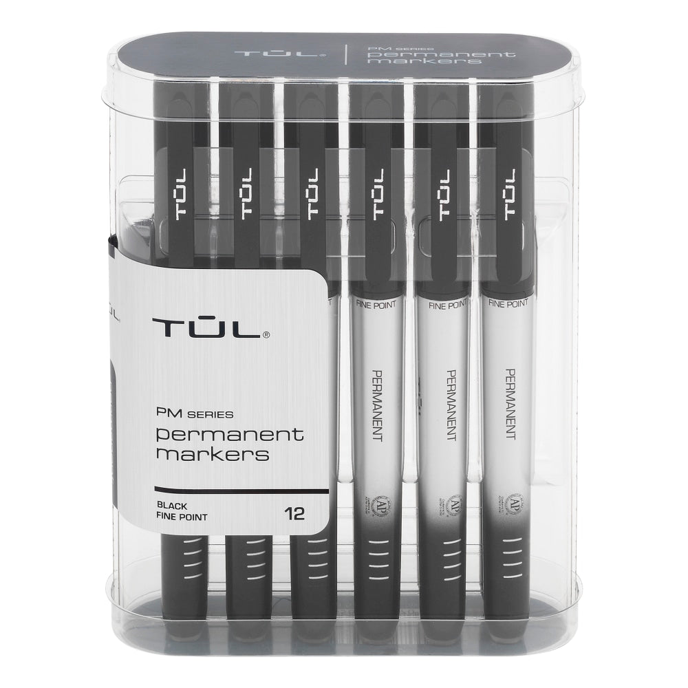 TUL Permanent Markers, Fine Point, Silver Barrel, Black Ink, Pack Of 12 Markers