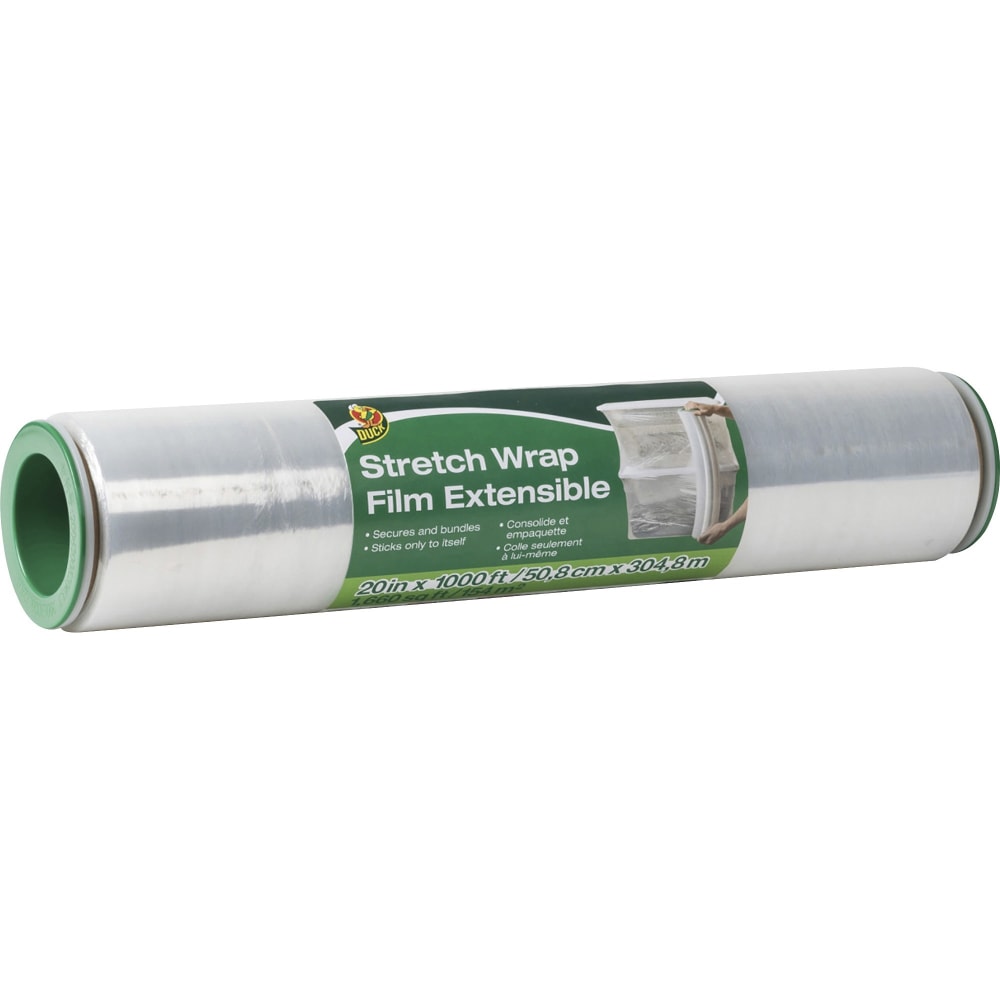 Duck Extensible Stretch Wrap Film - 20in Width x 1000 ft Length - Non-adhesive, Durable, Handle, Self-stick - Plastic Film - Clear - 1Each