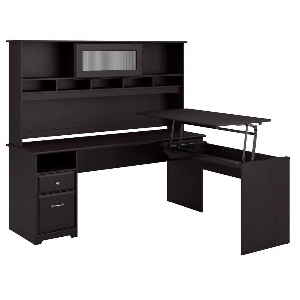 Bush Furniture Cabot 3 Position L Shaped Sit to Stand Desk with Hutch, 72inW, Espresso Oak, Standard Delivery