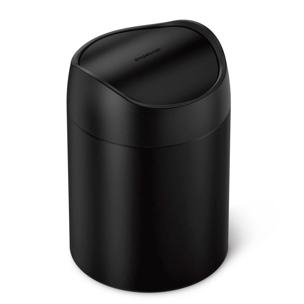 simplehuman Steel Mini Round Trash Can, 0.4 Gallon, Matte Black