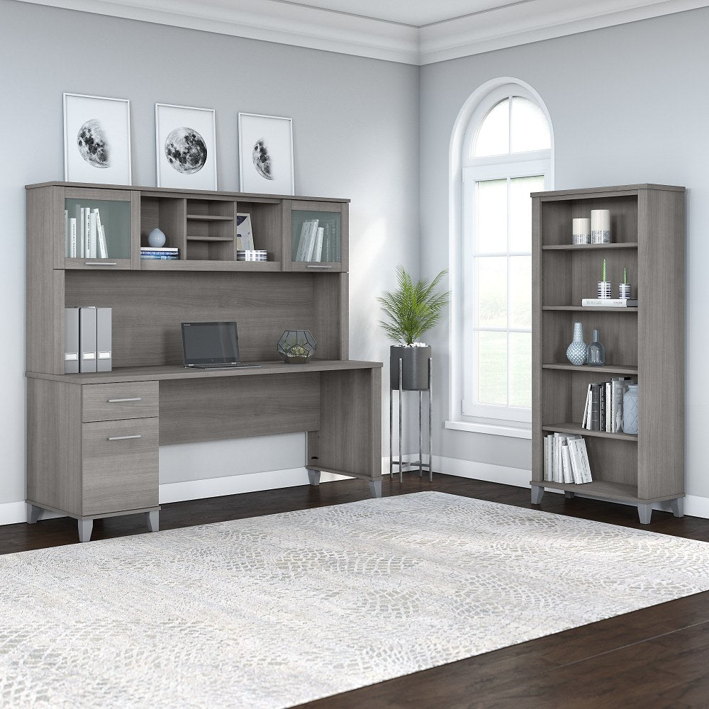 Bush Business Furniture Somerset 72inW Office Computer Desk With Hutch And 5-Shelf Bookcase, Platinum Gray, Standard Delivery