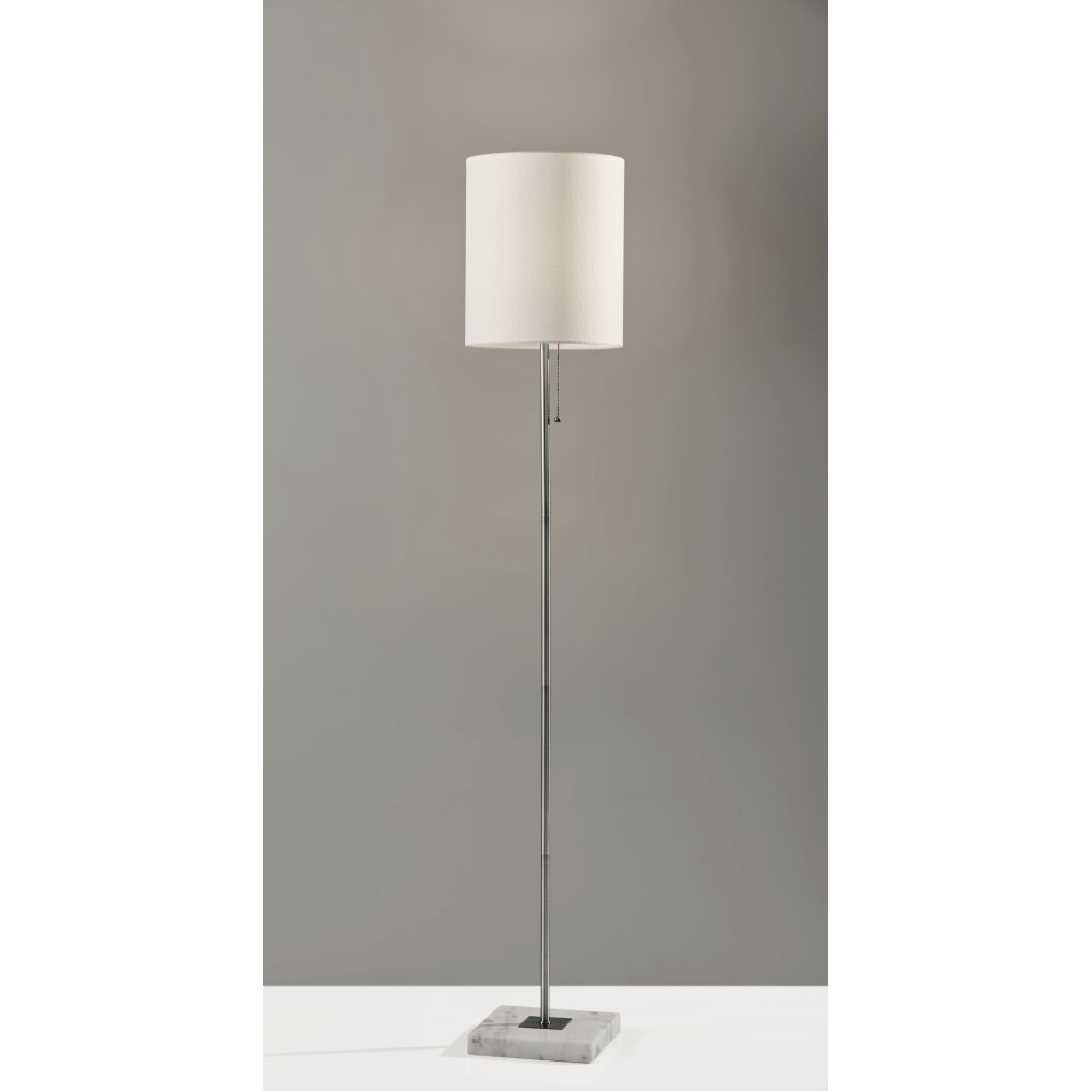 Adesso Fiona Floor Lamp, 62inH, White Shade/Brushed Steel And White Base