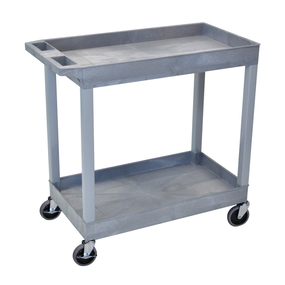 Luxor E-Series 2-Tub Plastic Utility Cart, 34 1/4inH x 35 1/4inW x 18inD, Gray