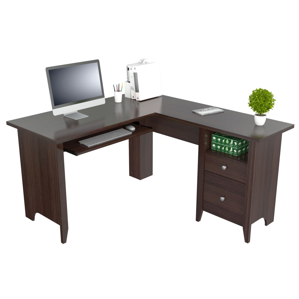 Inval Contemporary 60inW L-Shaped Corner Desk Workstation, Espresso