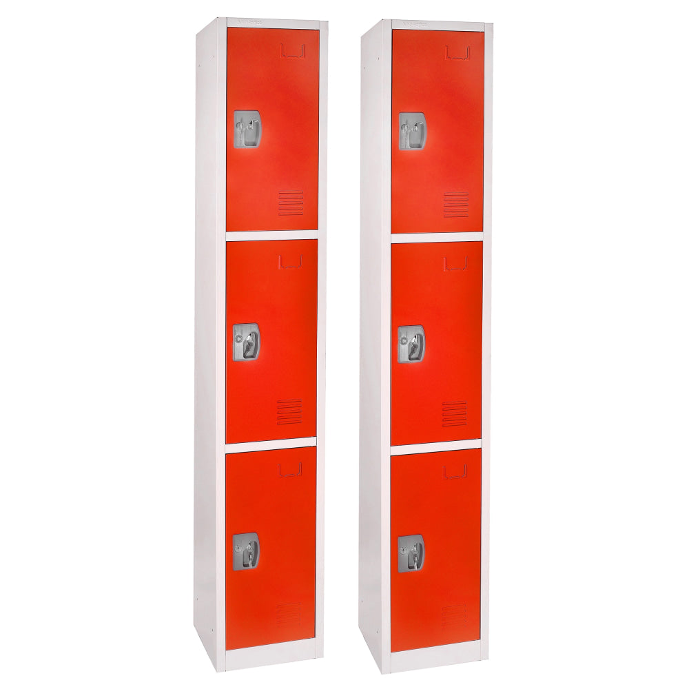 Alpine Large 3-Tier Steel Lockers, 72inH x 12inW x 12inD, Red, Pack Of 2 Lockers