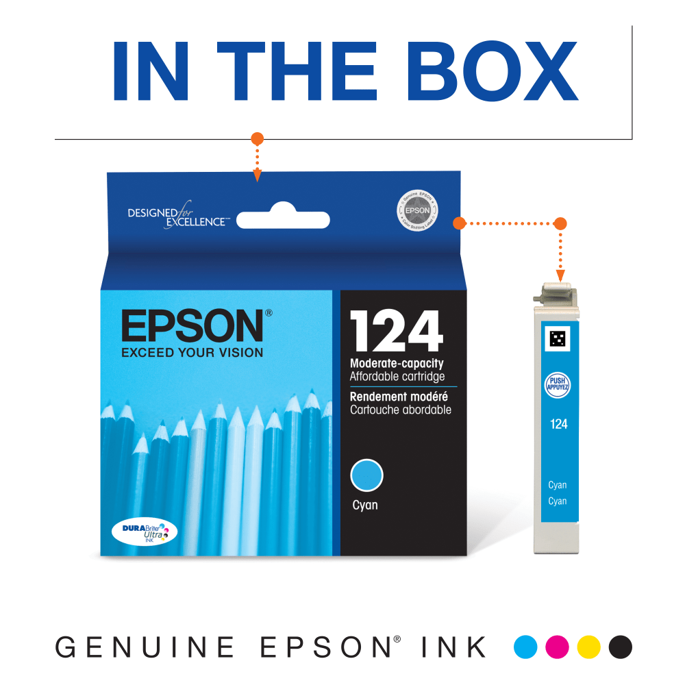 Epson 124 DuraBrite Ultra Cyan Ink Cartridge, T124220