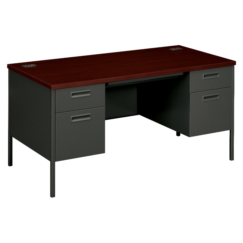 HON Metro 60inW Classic Double-Pedestal Computer Desk, Mahogany/Charcoal