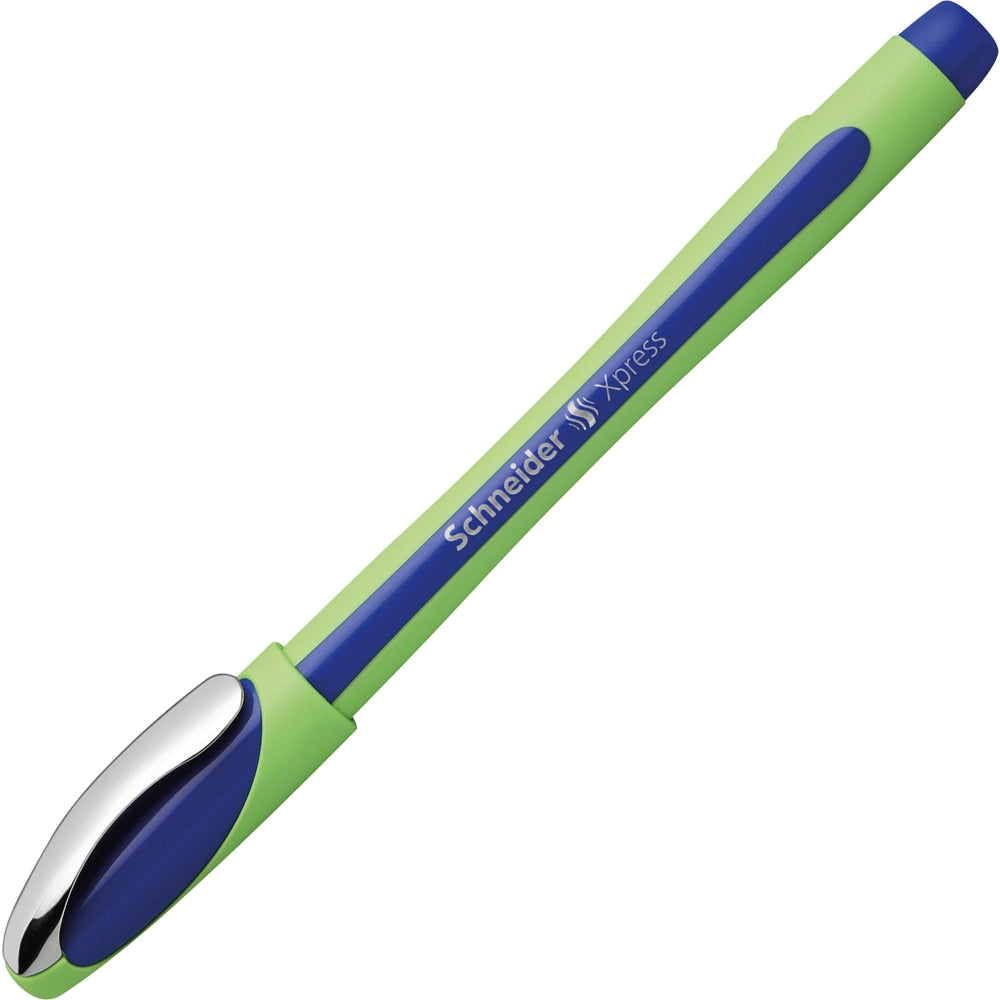 Rediform Schneider Xpress Premium Fineliner Pens, Fine Point, 0.8 mm, Blue/Green Barrel, Blue Ink, Pack Of 10 Pens