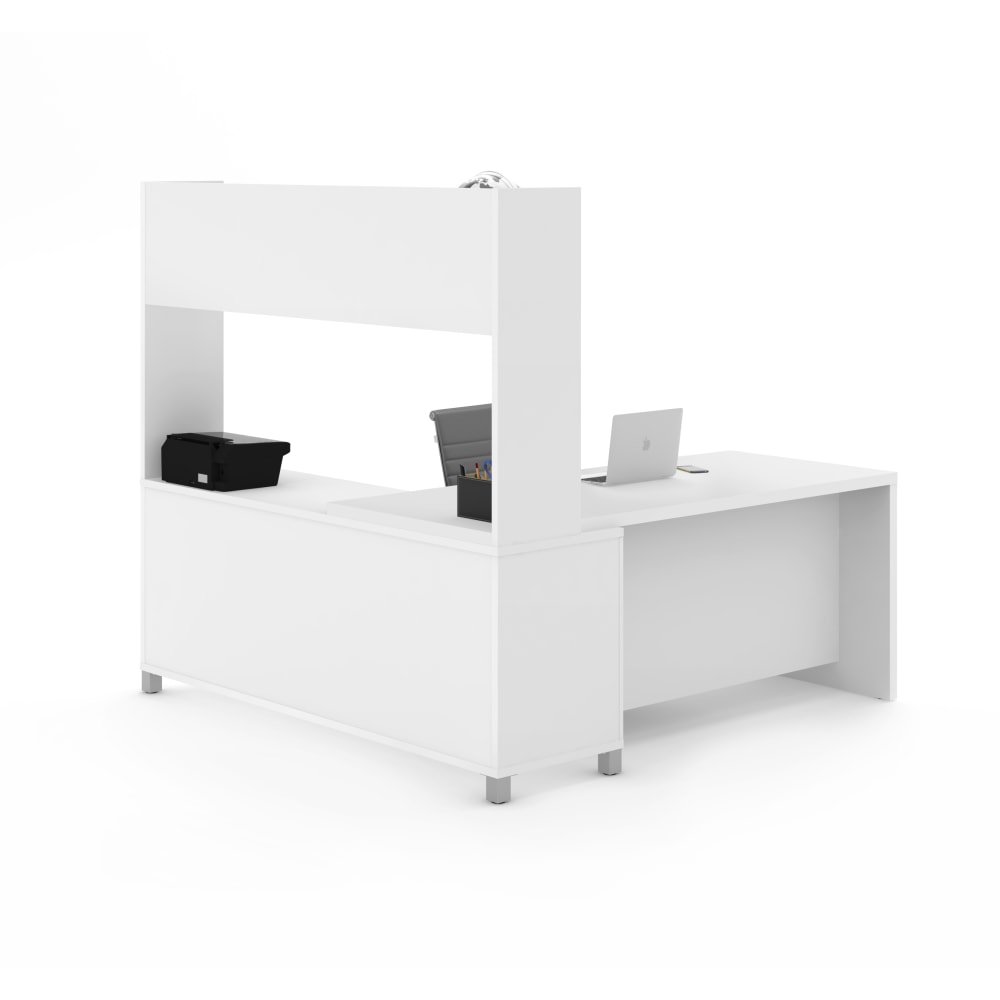 Bestar Pro-Linea 72inW L-Shaped Corner Desk With Single Shelf Hutch, White