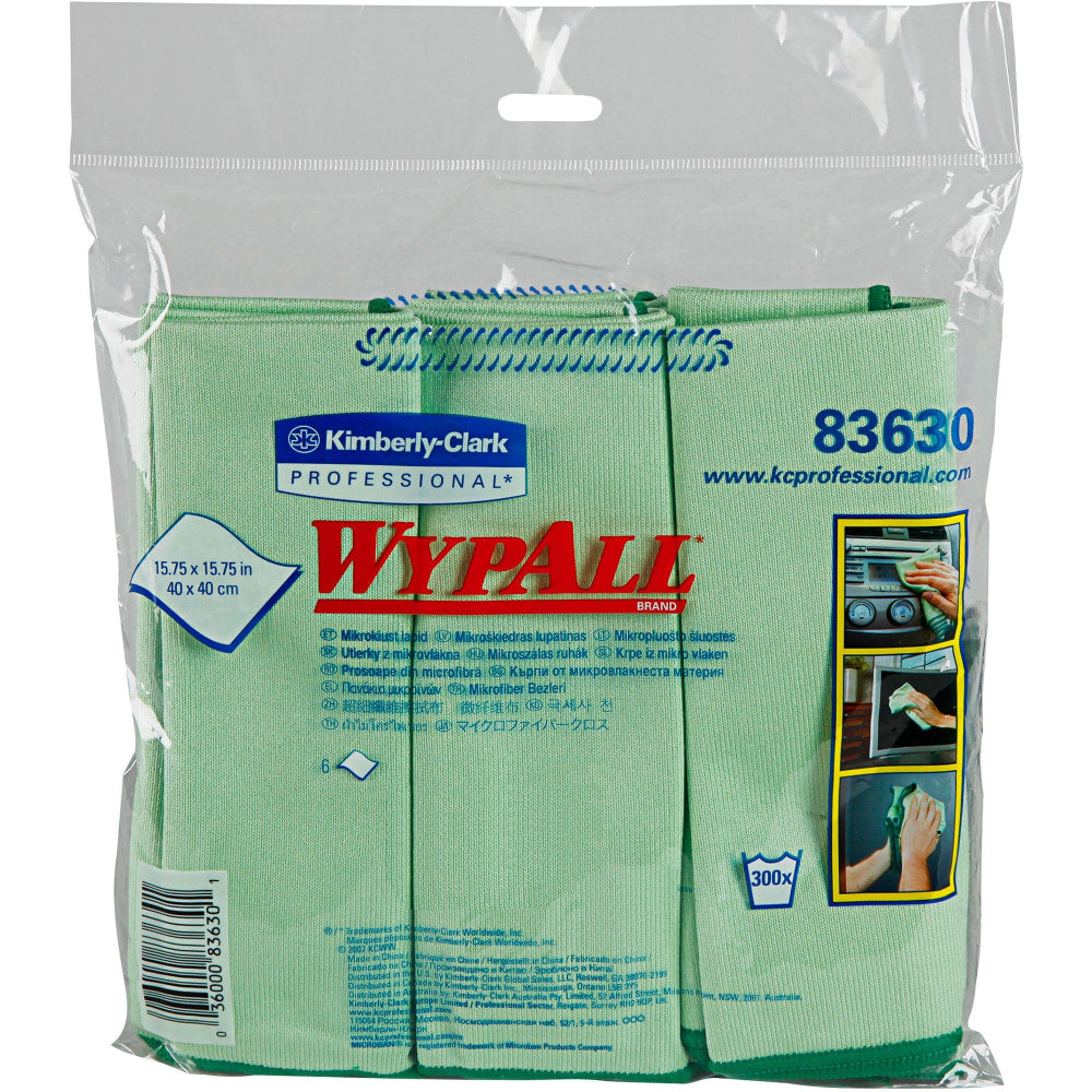 Wypall Microfiber Cloths - General Purpose - For Nonporous Surface - 15.75in Length x 15.75in Width - 24 / Carton - Anti-bacterial, Durable, Absorbent, Environmentally Friendly, Launderable - Green