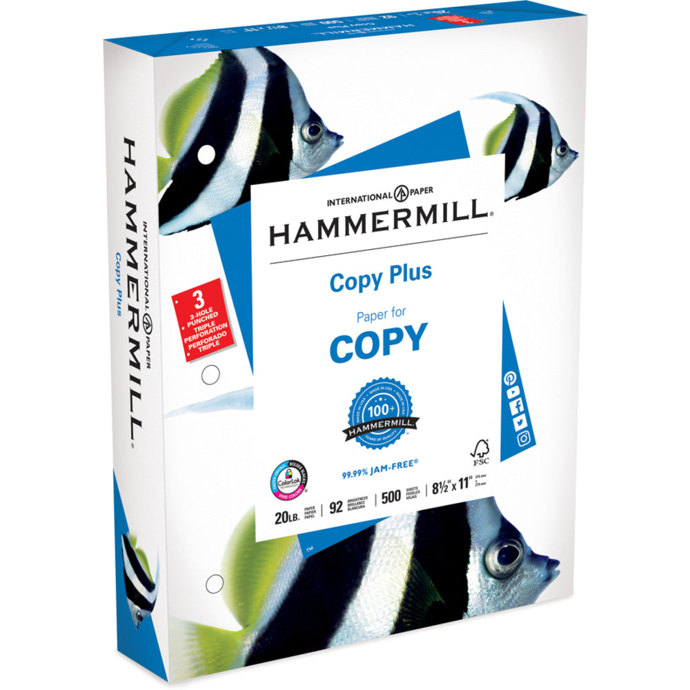 Hammermill Copy Plus 3-Hole Punched Multi-Use Printer & Copy Paper, White, Letter (8.5in x 11in), 5000 Sheets Per Case, 20 Lb, 92 Brightness