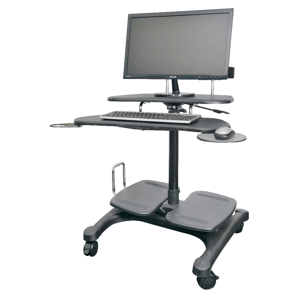 Kantek Sit to Stand Mobile Height Adjustable Computer Workstation With LCD Monitor Mount Pole, 48-1/2inH x 27-1/2inW x 25inD, Black