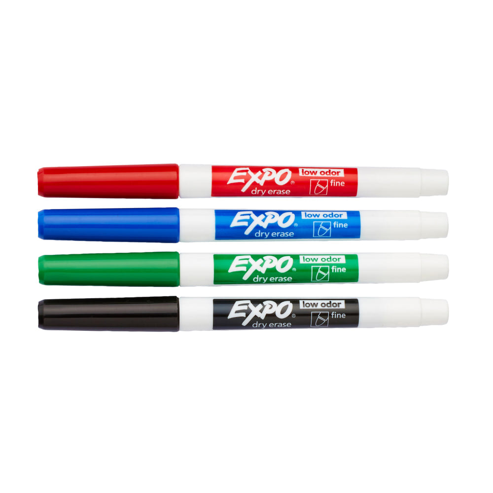 EXPO Low-Odor Dry-Erase Markers, Fine Point, Assorted Colors, Pack Of 4