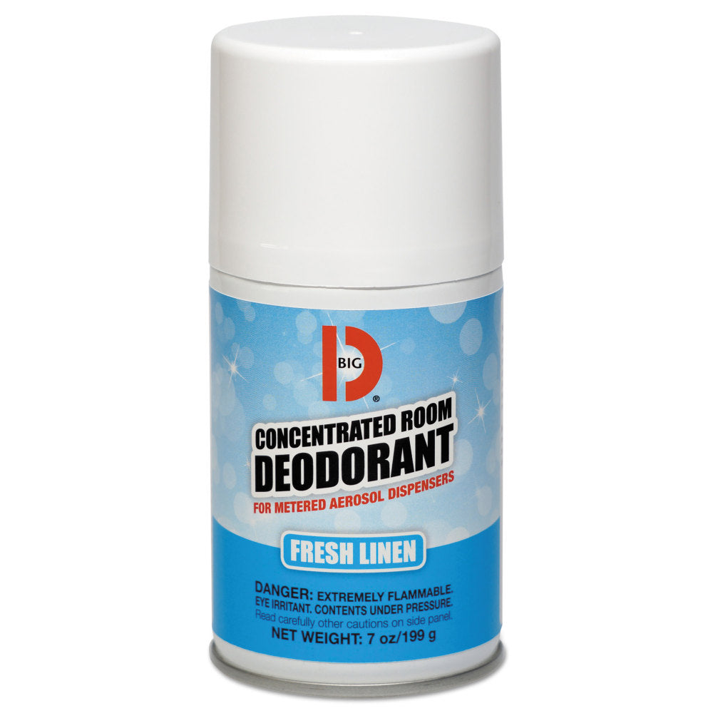 BIG D Metered Concentrated Room Deodorant, Fresh Linen Scent, 7 Oz, Carton Of 12 Aerosol Containers