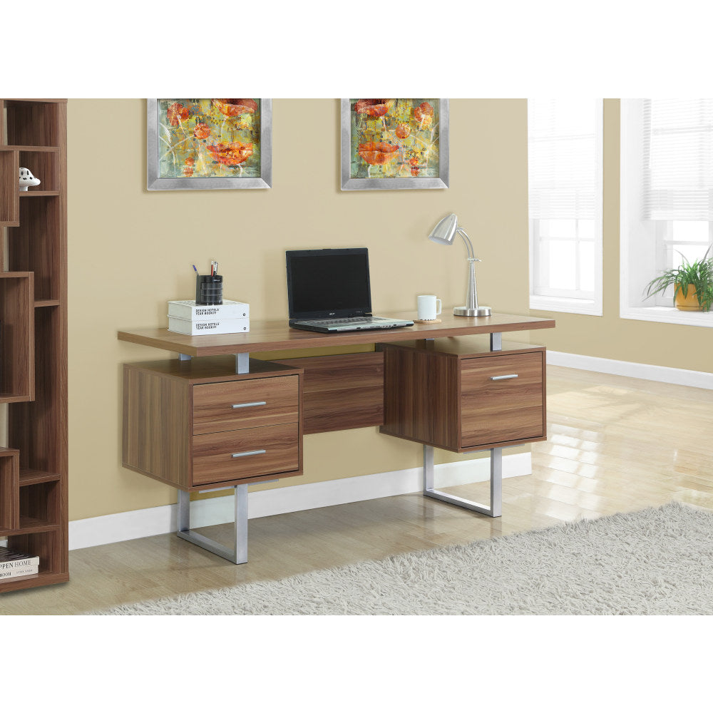 Monarch Specialties 60inW Retro-Style Computer Desk, Walnut