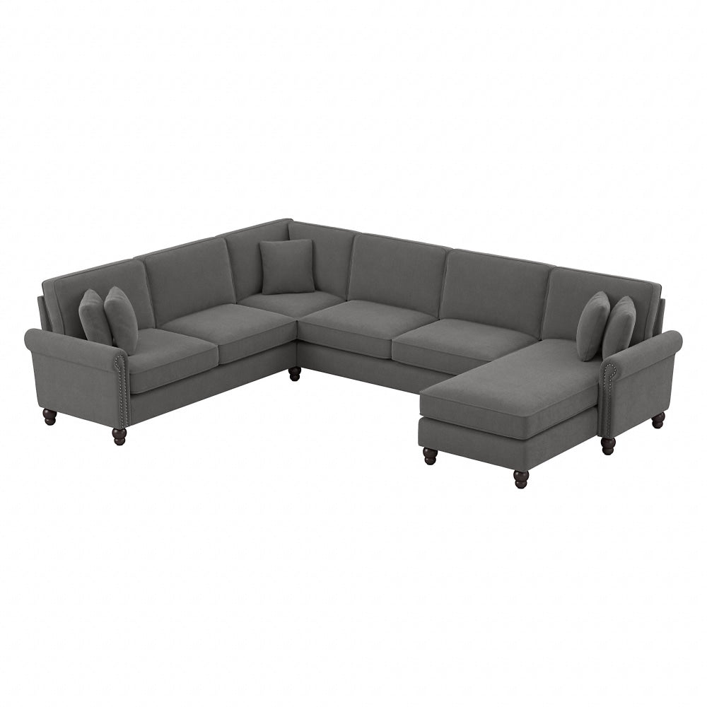 Bush Furniture Coventry 128inW U-Shaped Sectional Couch With Reversible Chaise Lounge, French Gray Herringbone, Standard Delivery