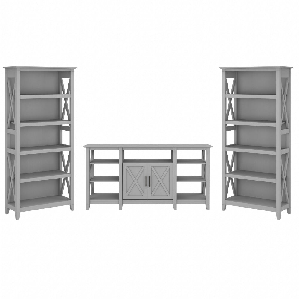 Bush Furniture Key West Tall TV Stand With Set Of 2 Bookcases, Cape Cod Gray, Standard Delivery